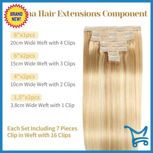 16 Inch Clip-In Human Hair Extensions, 7pcs 70g Straight Remy Hair main image 2